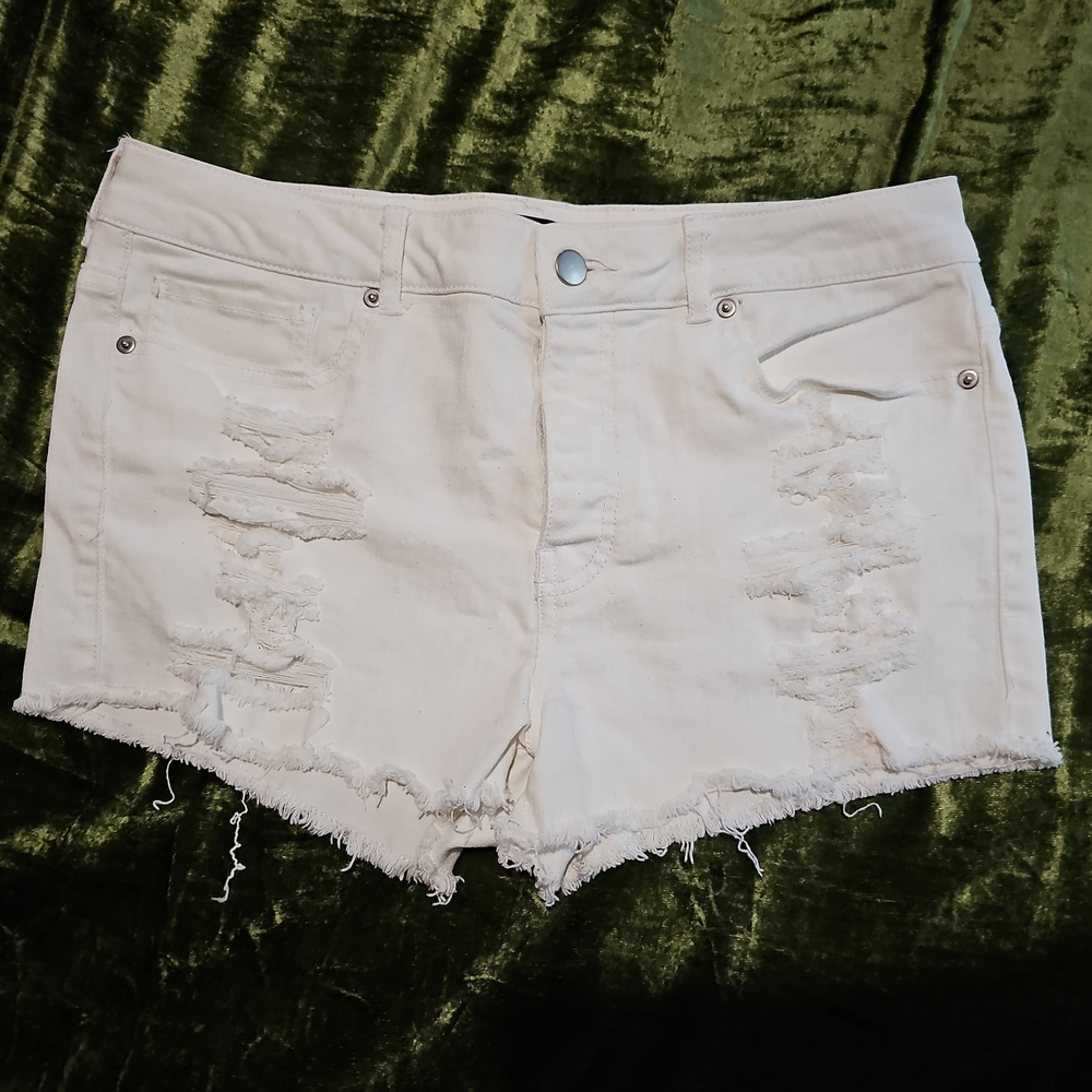 Forever 21 White Distressed Jean Shorts